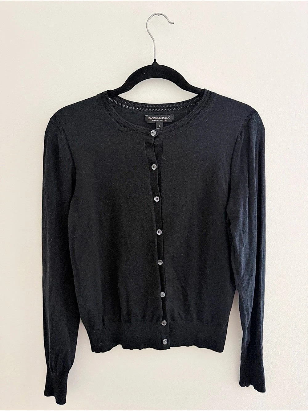 Banana Republic Stretch-Cotton Cardigan Sweater Black Small